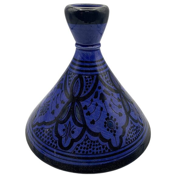 Moroccan Tagine Blue Handmade Hand-Painted Glazed Ceramic Cookware Lid Only - Picture 7 of 10